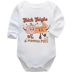 Viuluti Thick Thighs And Pumpkin Pies Thanksgiving Baby Outfit Infant Boys Girls Thanksgiving Newborn Bodysuits White