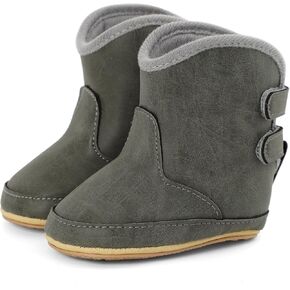 ESTAMICO Western Cowboy Boots Classical Leather Round Toe Ankle Booties For Baby Infant Toddler Boys