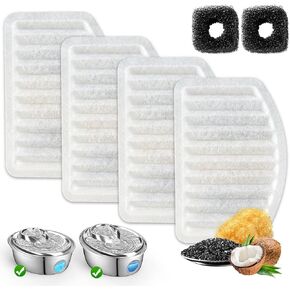 ORSDA Cat Water Fountain Filters 12Pack,Replacement Filters with 4 Filtration System ONLY For D36/D66 2L/3L ORSDA Automatic Pet Fountain Dog Water Dispenser- 8 Filters +4 Pump Sponges