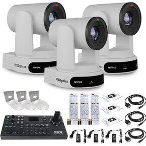 3 x PTZOptics Move 4K SDI/HDMI/USB/IP PTZ Camera with 30x Optical Zoom (White) (PT30X-4K-WH-G3) + PTZOptics SuperJoy PTZ Camera Joystick Controller + 3 x Universal Wall Mount (White)