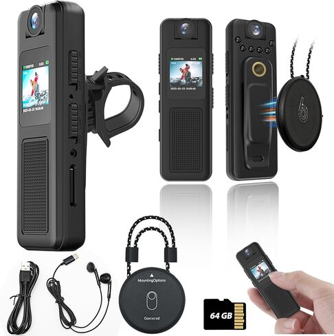 Muayb Mini Body Camera 64GB with Audio and Video, 180° Rotating Lens, Night Vision, Loop Recording, Wearable Back Clip for Cycling, Law Enforcement, Security, Travel (Basic) in Saudi Arabia