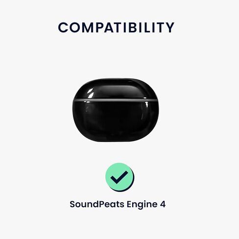 غطاء سيليكون kwmobile متوافق مع SoundPeats Engine 4 - غطاء حافظة لاصق على الجلد مع مشبك - أسود in Saudi Arabia