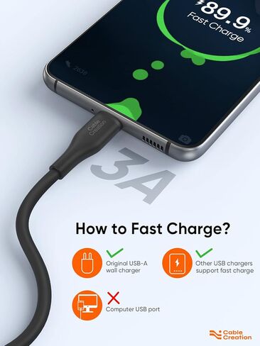 CableCreation USB C Cable, USB A to USB C Cable 3.3ft Soft Silicone USB C Cord, USB 2.0 Type C Charger Cable 3A Fast Charging Compatible for Car Carplay, Galaxy, Steam Deck, MacBook Pro/Air, Blue in Kuwait