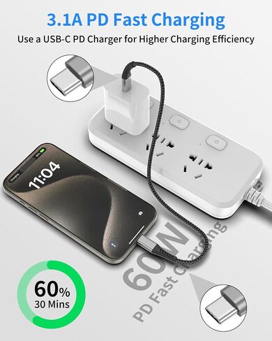 كابل USB C إلى USB C بطول 1 قدم، 3 كابلات USB C قصيرة للسيارة، سلك شحن سريع من النوع C المضفر لهاتف iPhone 15 16 Pro Max iPad MacBook Android Samsung Galaxy S23 Ultra Pixel، كابل USBC إلى USBC بطول 1 قدم in Saudi Arabia