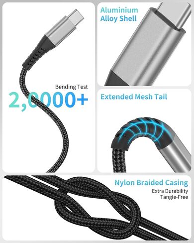 كابل USB C إلى USB C بطول 1 قدم، 3 كابلات USB C قصيرة للسيارة، سلك شحن سريع من النوع C المضفر لهاتف iPhone 15 16 Pro Max iPad MacBook Android Samsung Galaxy S23 Ultra Pixel، كابل USBC إلى USBC بطول 1 قدم in Saudi Arabia