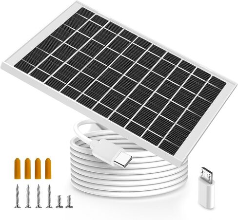 لوحة شمسية DC 5V لكاميرا الأمان، شاحن لوحة شمسية لكاميرا USB Micro USB وUSB-C متوافق مع كابل شحن Eufycam 2C Pro/2C، 2 Pro/2، 3/3C، E/E20/E40/L40/L20 (6.5 قدم) ) in Kuwait
