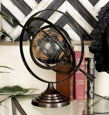 Deco 79 Aluminum Compass Armillary Globe, 19" x 12" x 17", Black in Saudi Arabia
