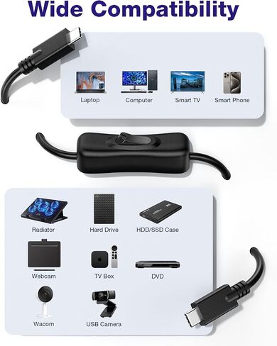 كابل RIITOP USB من النوع C للتشغيل والإيقاف [3.3 قدم]، كابل USB 3.1 C إلى C مع محول يدعم الفيديو/البيانات وشحن سريع 20 فولت/3 أمبير PD [10 جيجابت في الثانية] in Kuwait