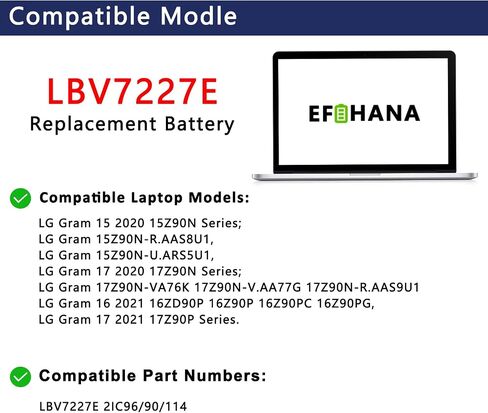 استبدال بطارية الكمبيوتر المحمول LBV7227E لـ LG Gram 15 16 17 18 2020 2021 13/14/15(Z980) 15/17(Z90N) 16Z90P 16ZD90P 16T90P 2 في 1 16/17(Z90PC) 16Z90PG 17Z90N-VA76 سلسلة K 2IC96/90/ 114 LBS1224E LBR1223E in Saudi Arabia