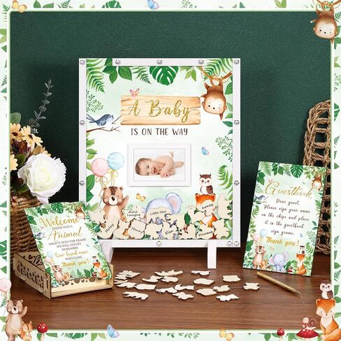 125 قطعة من كتاب ضيف استحمام الطفل البديل على شكل فراشة لإطار صورة استحمام الطفل مع 120 علامة فراشة خشبية لتزيين حمام الطفل تذكار الحمل لحفلة عيد ميلاد الأمهات قريبًا in Kuwait