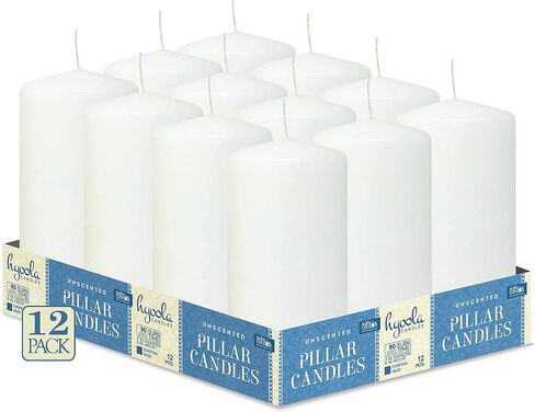 HYOOLA White Pillar Candles 2x3 Inch - 12 Pack Unscented Bulk Pillar Candles - European Made in Kuwait