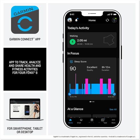 Garmin fēnix® 8 – 47 ملم، AMOLED، ساعة ذكية Premium Multisport GPS، عمر بطارية طويل الأمد، تصنيف الغوص، مصباح يدوي LED مدمج، رمادي داكن مع حزام أسود in Kuwait