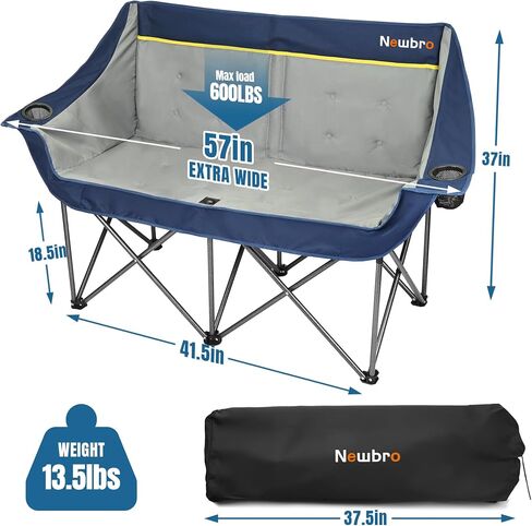 Oversized Double Camping Chair for Adults, Fully Padded Folding Camping Chairs Loveseat, Big Heavy Duty Outdoor Patio Lawn Chair with Arm Cup Holder in Saudi Arabia