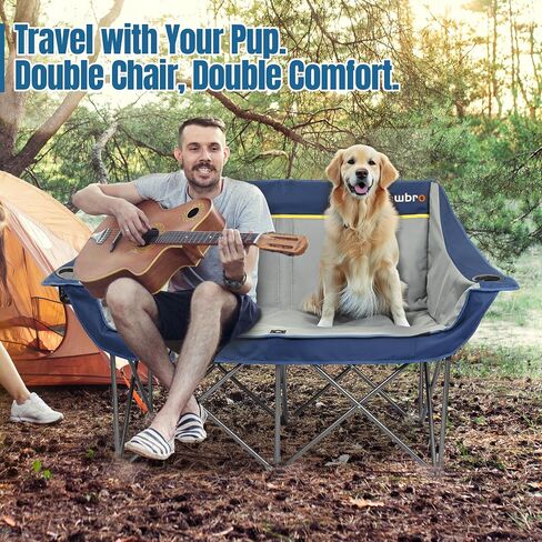 Oversized Double Camping Chair for Adults, Fully Padded Folding Camping Chairs Loveseat, Big Heavy Duty Outdoor Patio Lawn Chair with Arm Cup Holder in Saudi Arabia