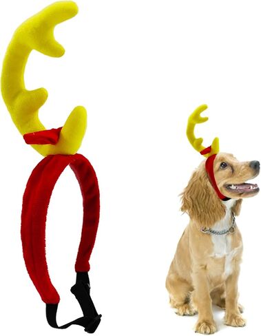 Reindeer Antlers Headband Dog Christmas Costume Dog Halloween Costume(Yellow Red, Reindeer-S) in Saudi Arabia