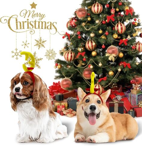 Reindeer Antlers Headband Dog Christmas Costume Dog Halloween Costume(Yellow Red, Reindeer-S) in Saudi Arabia