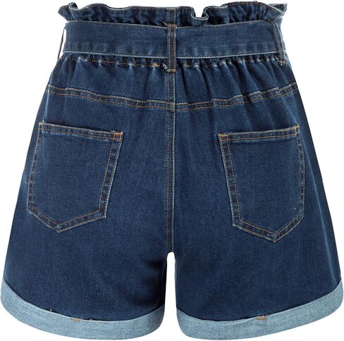 GRACE KARIN Women's High Waisted Denim Shorts Mid Length Jean Shorts with A Self-tie Belt Denim Blue S in Saudi Arabia