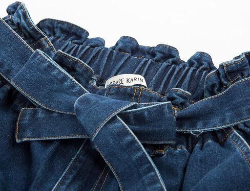 GRACE KARIN Women's High Waisted Denim Shorts Mid Length Jean Shorts with A Self-tie Belt Denim Blue S in Saudi Arabia