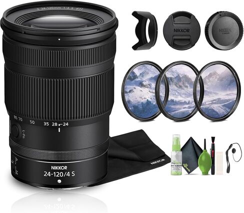 عدسة تكبير Nikon NIKKOR Z مقاس 24-120 مم f/4 S الكل في واحد (Nikon Z) + طقم تنظيف + طقم مرشح مكون من 3 قطع + غطاء عدسة (متجدد) in Saudi Arabia