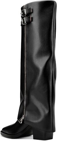 TNYNFBEB Womens Chunky Block Mid Heel Square Toe Knee High Boots Zipper Prom Party Dress Winter 2.6 Inches Heels in Saudi Arabia