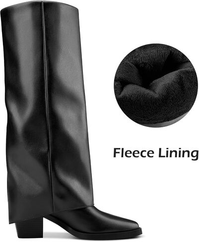 TNYNFBEB Womens Chunky Block Mid Heel Square Toe Knee High Boots Zipper Prom Party Dress Winter 2.6 Inches Heels in Saudi Arabia