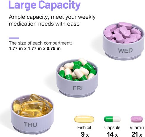 Zoksi Weekly Pill Organizer, Daily Supplement Organizer Holder with Lanyard, Travel Vitamin Case with 7 Detachable Large Compartment, Portable Pill Box 7 Day for Outside, Office, Home (Black) in Saudi Arabia