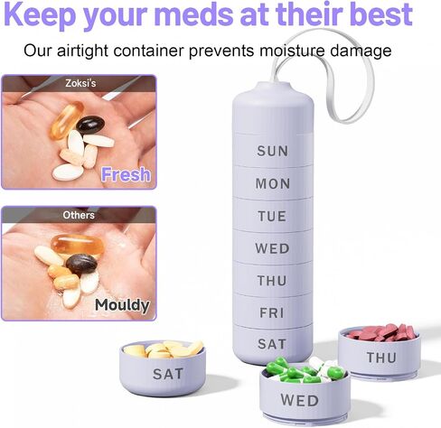Zoksi Weekly Pill Organizer, Daily Supplement Organizer Holder with Lanyard, Travel Vitamin Case with 7 Detachable Large Compartment, Portable Pill Box 7 Day for Outside, Office, Home (Black) in Saudi Arabia