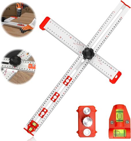 Adjustable 4-in-1 Drilling Positioning Ruler, 35cm/13.78in Cabinet Hardware Jig, T Square Multi Angle Measuring Ruler, Woodworking Ruler, Cabinet Drawer Door Hole Drilling Template(Black) in Saudi Arabia