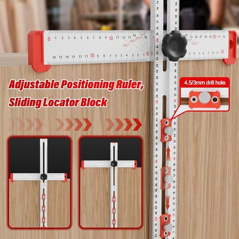 Adjustable 4-in-1 Drilling Positioning Ruler, 35cm/13.78in Cabinet Hardware Jig, T Square Multi Angle Measuring Ruler, Woodworking Ruler, Cabinet Drawer Door Hole Drilling Template(Black) in Saudi Arabia