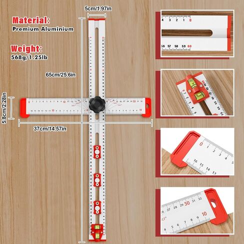 Adjustable 4-in-1 Drilling Positioning Ruler, 35cm/13.78in Cabinet Hardware Jig, T Square Multi Angle Measuring Ruler, Woodworking Ruler, Cabinet Drawer Door Hole Drilling Template(Black) in Saudi Arabia