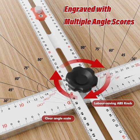 Adjustable 4-in-1 Drilling Positioning Ruler, 35cm/13.78in Cabinet Hardware Jig, T Square Multi Angle Measuring Ruler, Woodworking Ruler, Cabinet Drawer Door Hole Drilling Template(Black) in Saudi Arabia