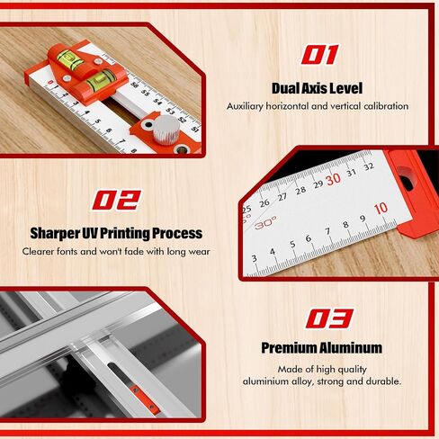 Adjustable 4-in-1 Drilling Positioning Ruler, 35cm/13.78in Cabinet Hardware Jig, T Square Multi Angle Measuring Ruler, Woodworking Ruler, Cabinet Drawer Door Hole Drilling Template(Black) in Saudi Arabia