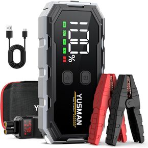 YUSMAN Car Jump Starter, 3000A 12V Jump Starter Battery Pack (7.0 Gas/5.5L Diesel), Safe Car Jumper Box with Display, Car Jump Starter with Extended Smart Jumper Cables, Quick Charge 3.0, LED Light