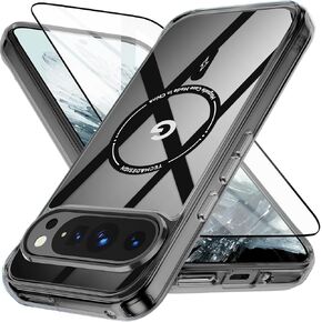 Oterkin Magnetic for Google Pixel 9 Pro XL Case with Screen Protector [Colorful Frame][Compatible with MagSafe][Hard Clear Back] Shockproof Phone Case for Pixel 9 Pro XL 6.7'' (Pink)