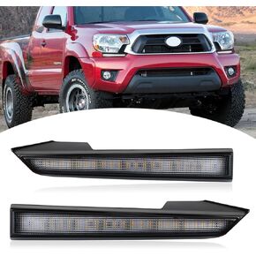 BINQIGOO LED ضوء النهار الجري متوافق مع Toyota Tacoma 2005-2011 بديل لحواف المصد الأمامي، أبيض DRL كهرماني بدوره إشارة أمامية للجانب الأمامي (تاكوما 05-11)
