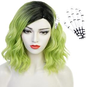 Black Wig with Bun for Women, 17.7 Inch Medium Long Straight Black Bride Goth Wig with Bangs Bun + Wig Cap for Halloween Costume Party Cosplay