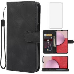 Case for Galaxy A14 4G Case, Samsung A14 5G/Galaxy M44 5G Wallet Case with Tempered Glass Screen Protector, Leather Flip Credit Card Holder Stand Phone Cover for Samsung Galaxy A14 Red