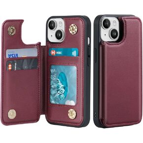 iPhone 14 Wallet Case with Card Holder, PU Leather Flip Folio Case [3-Slots] Magnetic Clasp Pocket Cover for iPhone 14 (A-Bird Blossoms)