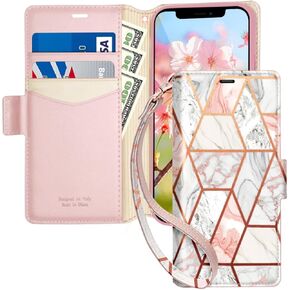 Case for iPhone 12 Mini Case Wallet with [Credit Card Holder & Wrist Strap] Cute Luxury Marble Women Girls PU Leather Kickstand Folio Flip Shockproof Cover for iPhone 12 Mini,5.4",Rose Gold