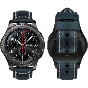 حزام 22 ملم متوافق مع Samsung Gear S3 Frontier/Galaxy Watch 3 45 ملم/Huawei Watch GT/GT2/GT 2e/GT3 46 ملم سوار معصم من الجلد الطبيعي لساعة Galaxy Watch 46 ملم للرجال والنساء، نمط قديم داكن