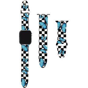 SEized Compatible with Apple Watch Band 40MM,60S Check Red Flower Wristband Black Sport Strap Soft silicone for Women Men,for iWatch Series 9 8 7 6 SE 5 4 3 2 1 Ultra in Kuwait