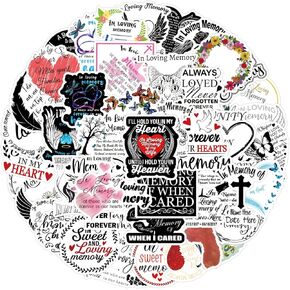 55pcs in Loving Memory Decal Vinyl Waterproof Stickers Commemorative Words Text Decals for Laptop Scrapbook Bicycle Car Phone Cups and More (Remembrance)