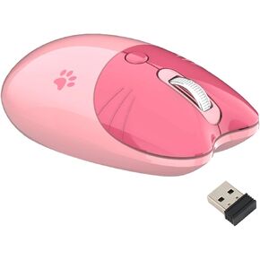 Yoidesu Mouse, BT5.1 2.4GHz Dual Mode Portable Cute Cat Shape Computer Mouse, Silent Click Adjustable DPI Auto Sleep Fashion Portable Mouse for Girl School Office ()