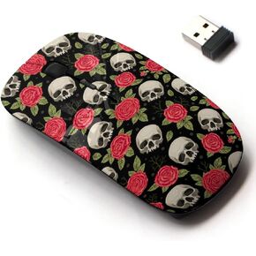 2.4G Wireless Mouse with Cute Pattern Design for All Laptops and Desktops with Nano Receiver - Skull Roses Freehand