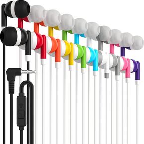 Maeline Bulk Earbuds with Microphone, Noise Isolating in-Ear Headphones for Classroom, Library, Travel, 3.5mm Wired Student Earbuds Earphones for iPhone, Android, MP3 Player - 10 Pack - Multi Color