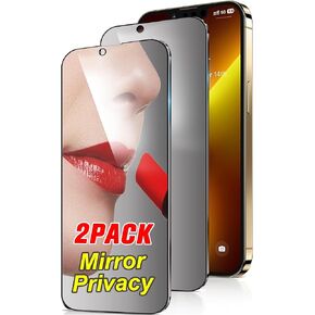 Mirror Screen Protector for iPhone 13 Pro Max and for iPhone 14 Plus Privacy Tempered Glass Perfect Mirrored Effect 2 Pack Anti-Spy Easy Installation Frame (6.7 inch Silver)