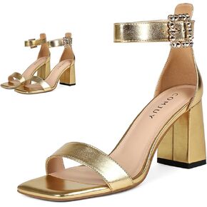 Women Heeled Sandals Strappy Heels Square Open Toe Chunky Block Heel Ankle Strap Sandals for Women Comfortable Heels