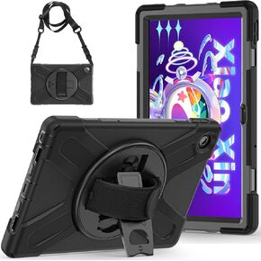 TSQQST Case for Lenovo Tab M10 Plus Case 10.6 Inch 2022 3rd Gen (TB-125F/TB-128F) with Stand Hand Strap Shoulder Strap | Heavy Duty Rugged Kids Case for Tablet Lenovo M10 Plus 10.6" (Black)