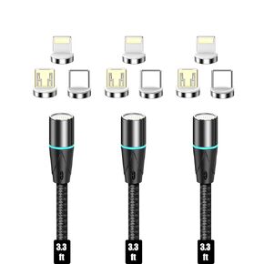 NetDot Magnetic Charging Cable,3in1 Gen12 3 Pack (6.6ft) Max 18W Fast Charging Magnetic Phone Charger and Data Transfer Magnetic Charger for Micro USB, USB-C/Type c and i-Product