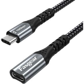 Fasgear USB C Extension Cable 6ft 10Gbps Data Sync USB 3.2 Type C Male to Female Extender Nylon Braided 100W Fast Charging Compatible for PSVR2/Mac-Book Pro/Mavic 2/Switch/PS5/Mag Safe Charger